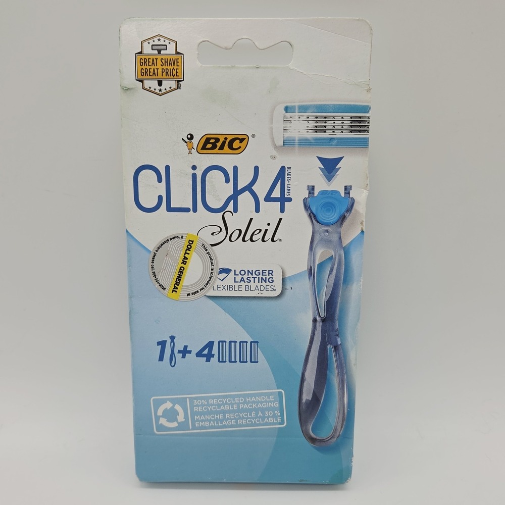 BIC Click4 Soleil Women's Razor + 4 Flexible Blade Cartridges – Smooth Shave